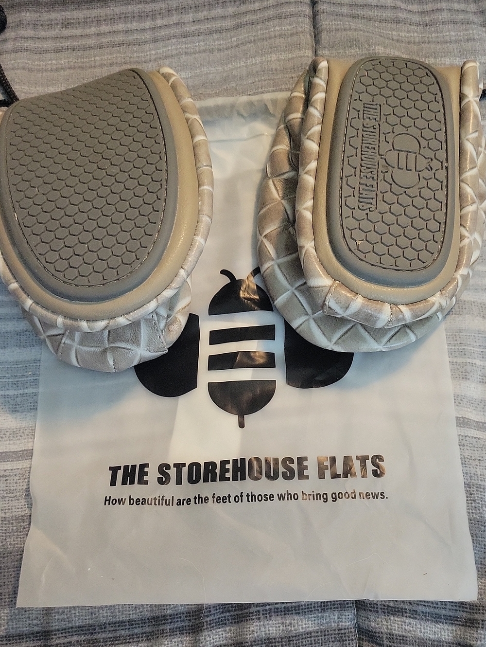 Womens Quilted Silver Slip-On Shoes